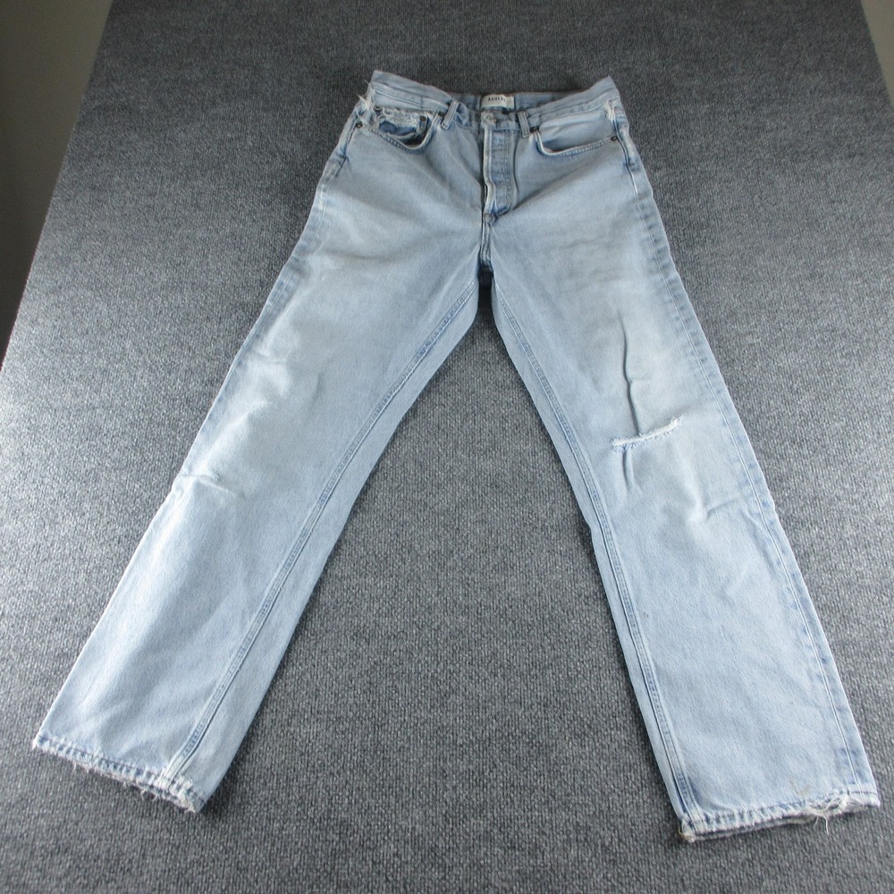 AGOLDE Jeans Womens 27 Blue Light Wash Relaxed Straight Distressed Denim Casual*